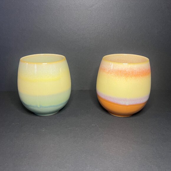 Set of 2 Multi-Color Ombre Style Striped Ceramic Glazed Coffee Mugs Cups 18oz - Picture 6 of 8